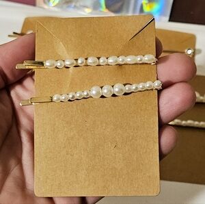 NWT SET OF 2 FASHION GOLD PLATED FAUX PEARLS BOBBY PINS!